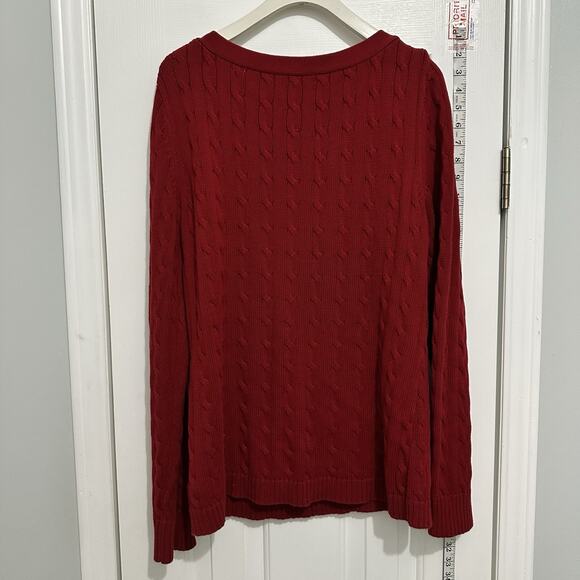Ralph Lauren Logo Red Boat Neck Cable Knit Sweater Gold Buttons Women’s Size XL - Picture 7 of 9